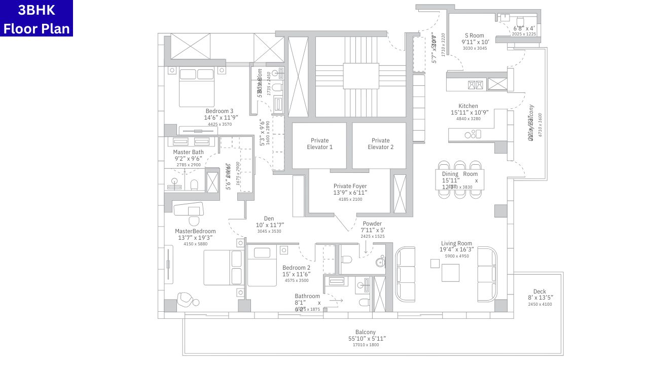 Trump Tower Sector 65 Gurgaon 3BHK Floor Plan