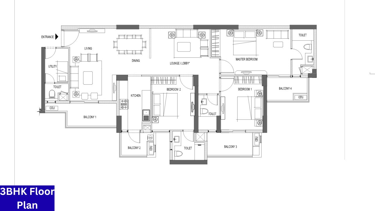 Emaar Palm Heights 3BHK Floor Plan