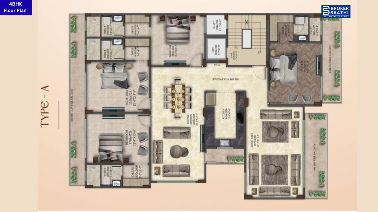 4S Amara Floors 4BHK Floor Plan