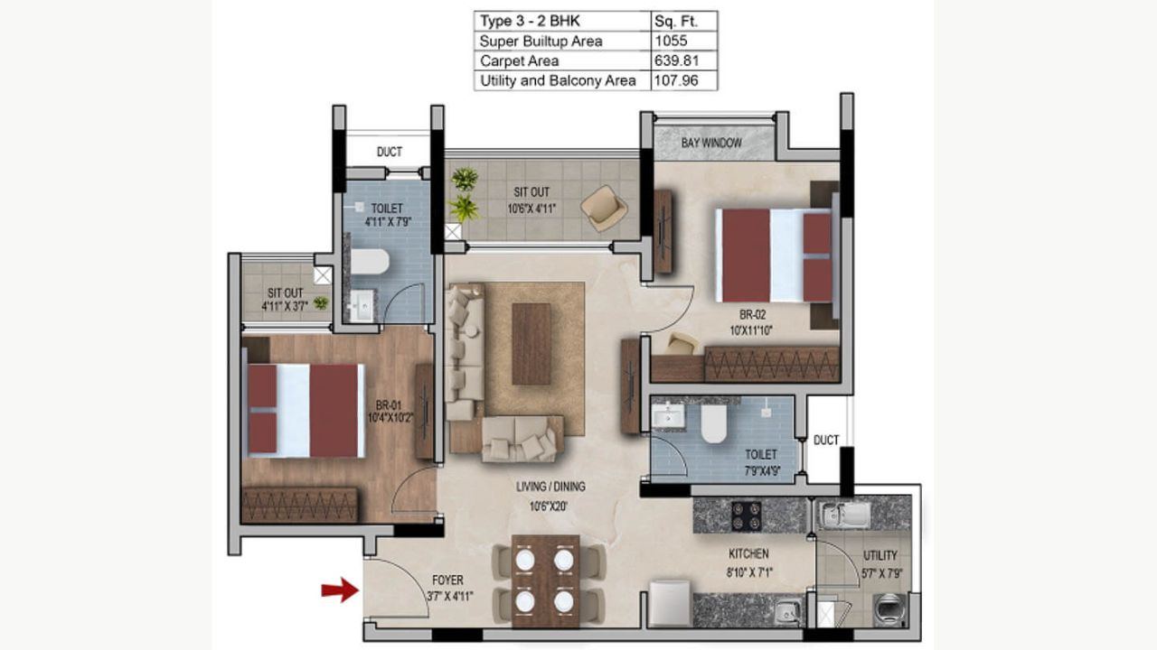 SNN Estates Felicity Floor Plan 2BHK