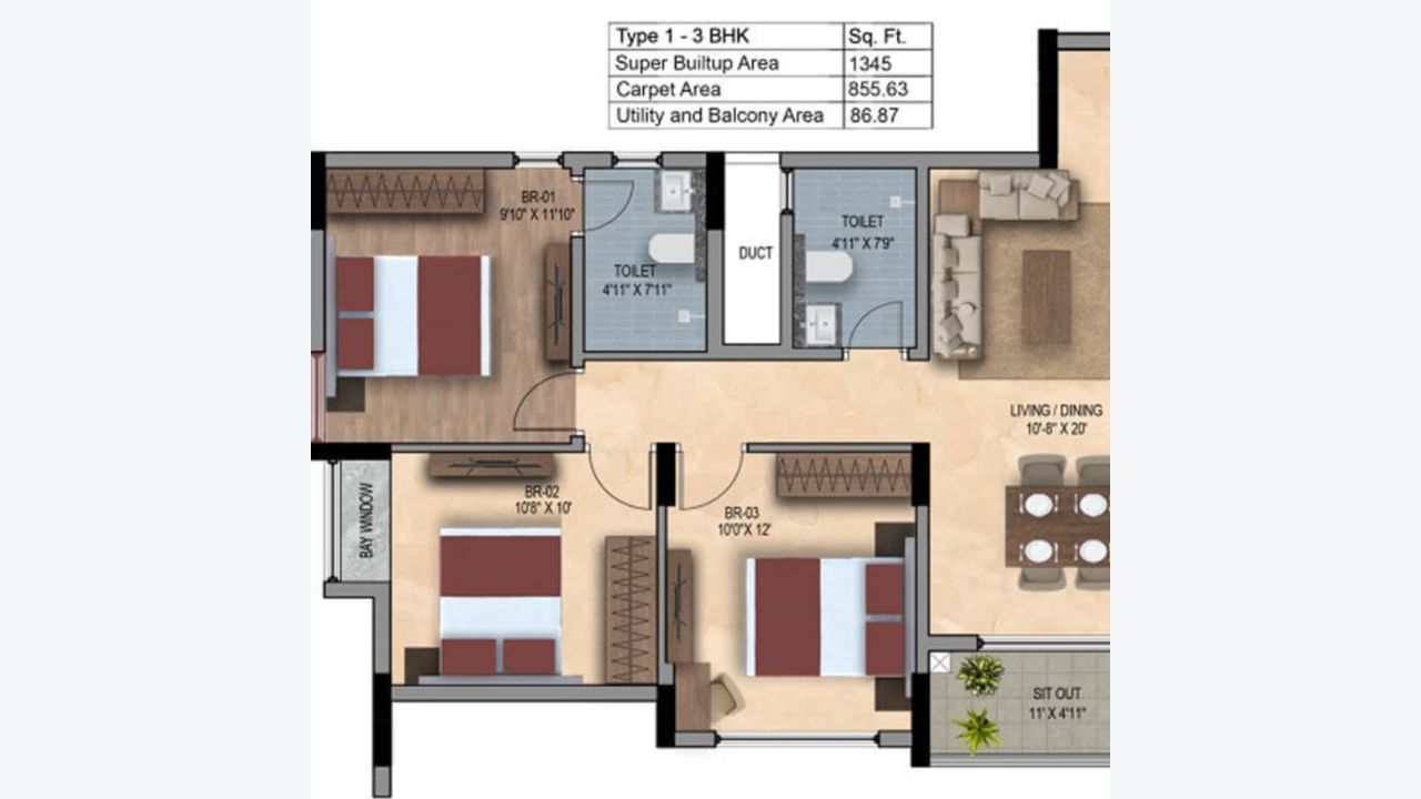 SNN Estates Felicity Floor Plan 3BHK