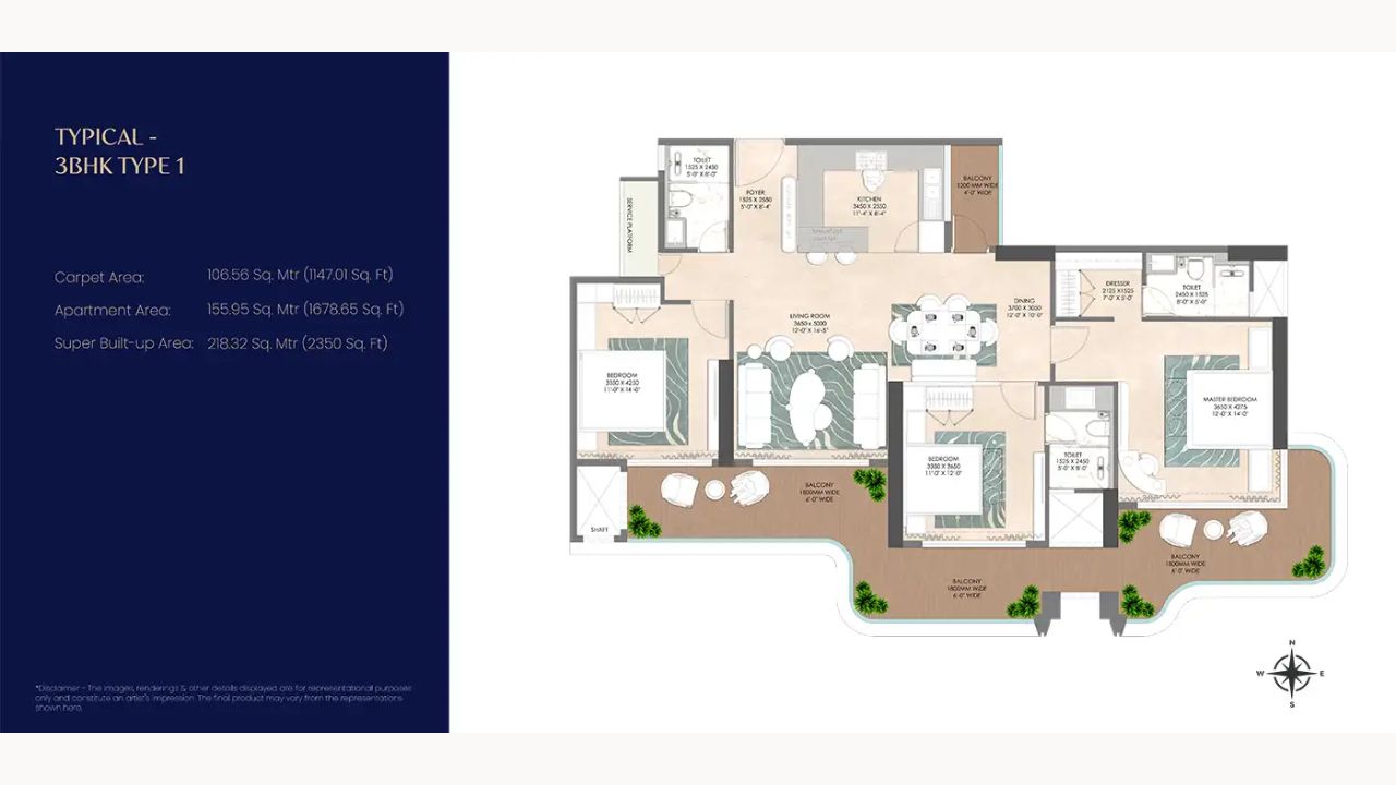 Origen The Oryza Floor Plan 3BHK Type 1