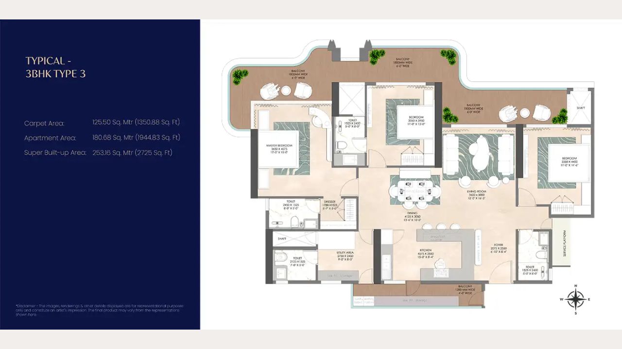 Origen The Oryza Floor Plan 3BHK Type 3