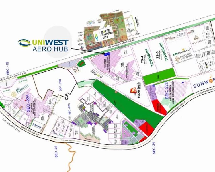 Uniwest Aero Hub Yamuna Expressway Greater Noida Location Map