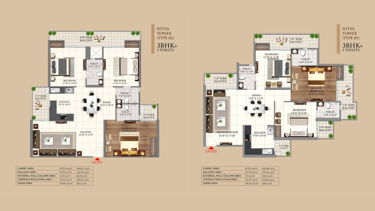 Alpine AIGIN Royal 3BHK Floor Plan