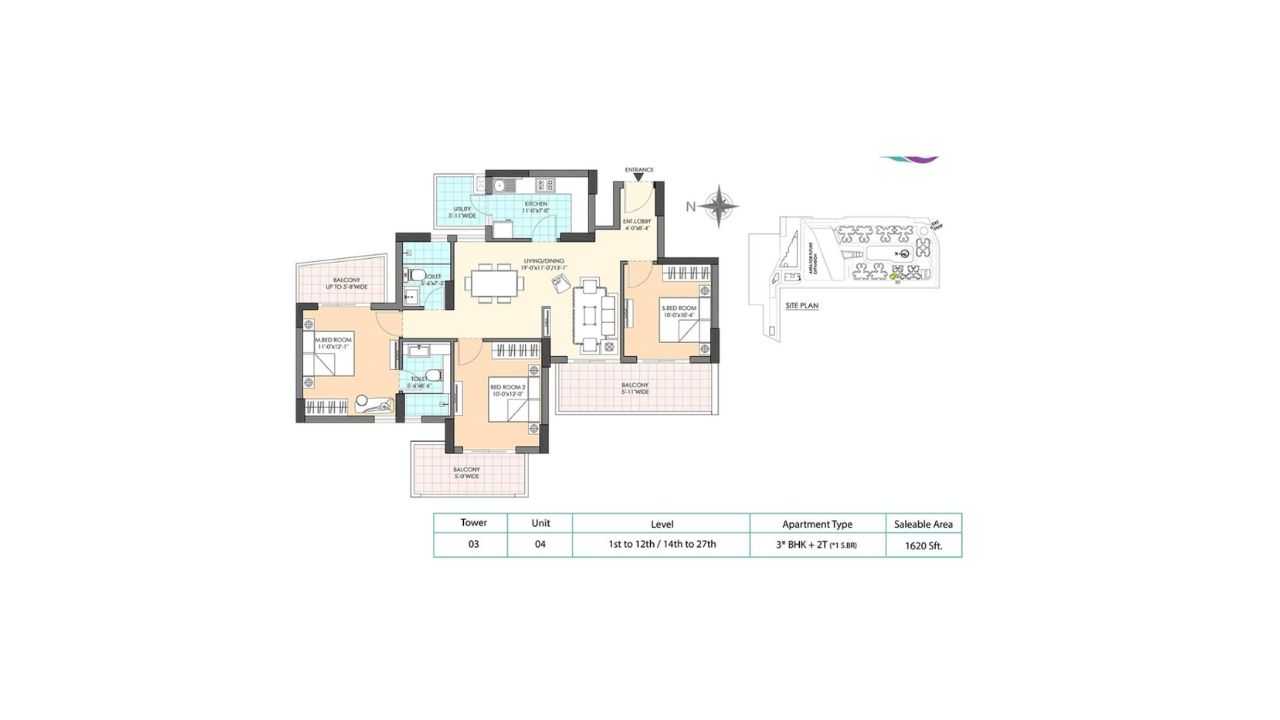 M3M Marina Floor Plan 3BHK Type 2
