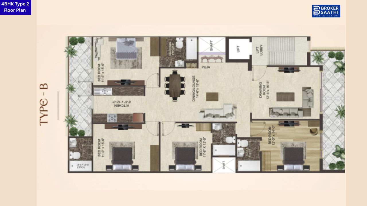 4S Amara Floors Gurgaon 4BHK Type 2 Floor Plan