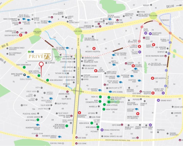 M3M Prive 73 Sector 73 Gurgaon Location Map