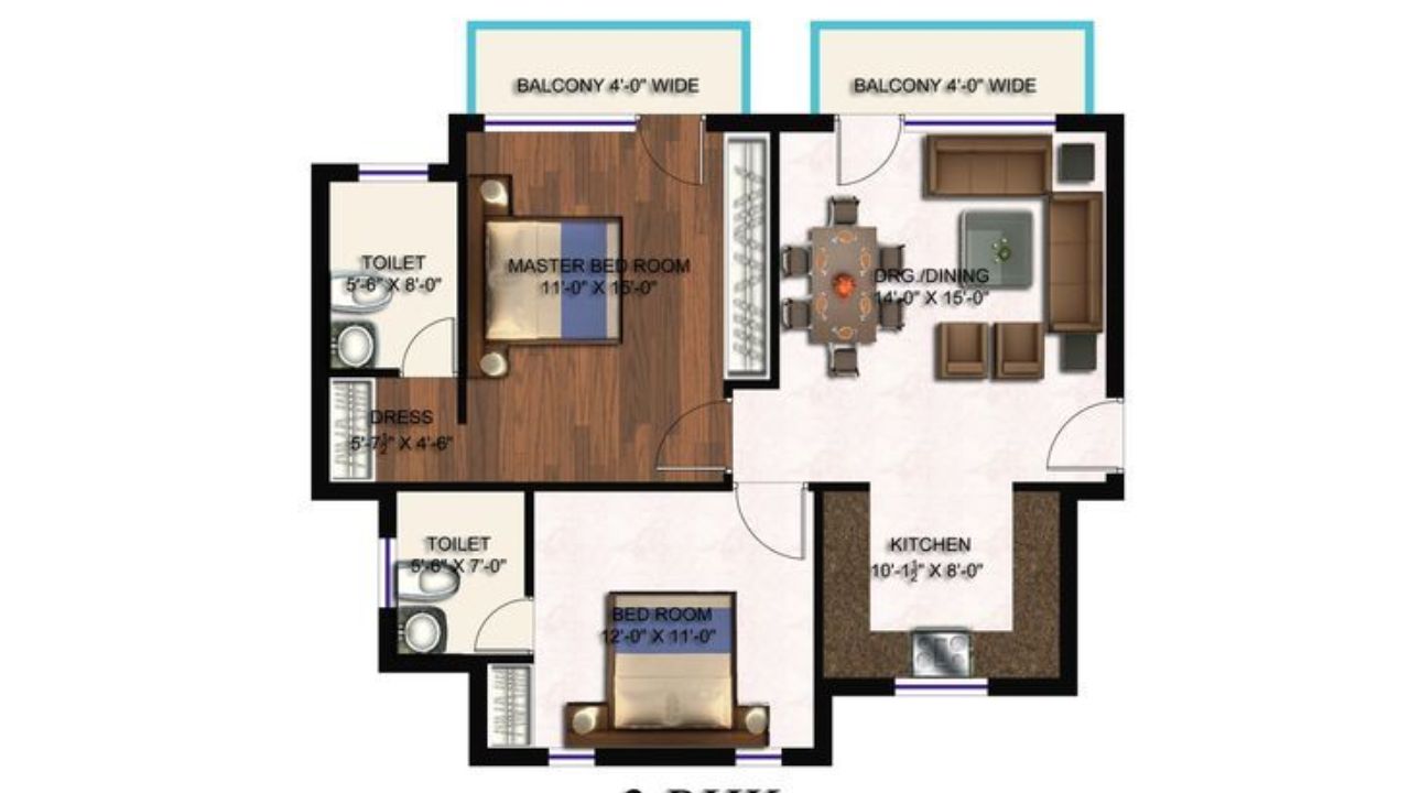 OM Luxurious Apartments Floor Plan 2 BHK