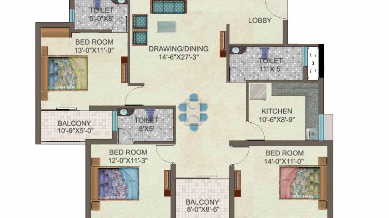 OM Luxurious Apartments Floor Plan 3 BHK