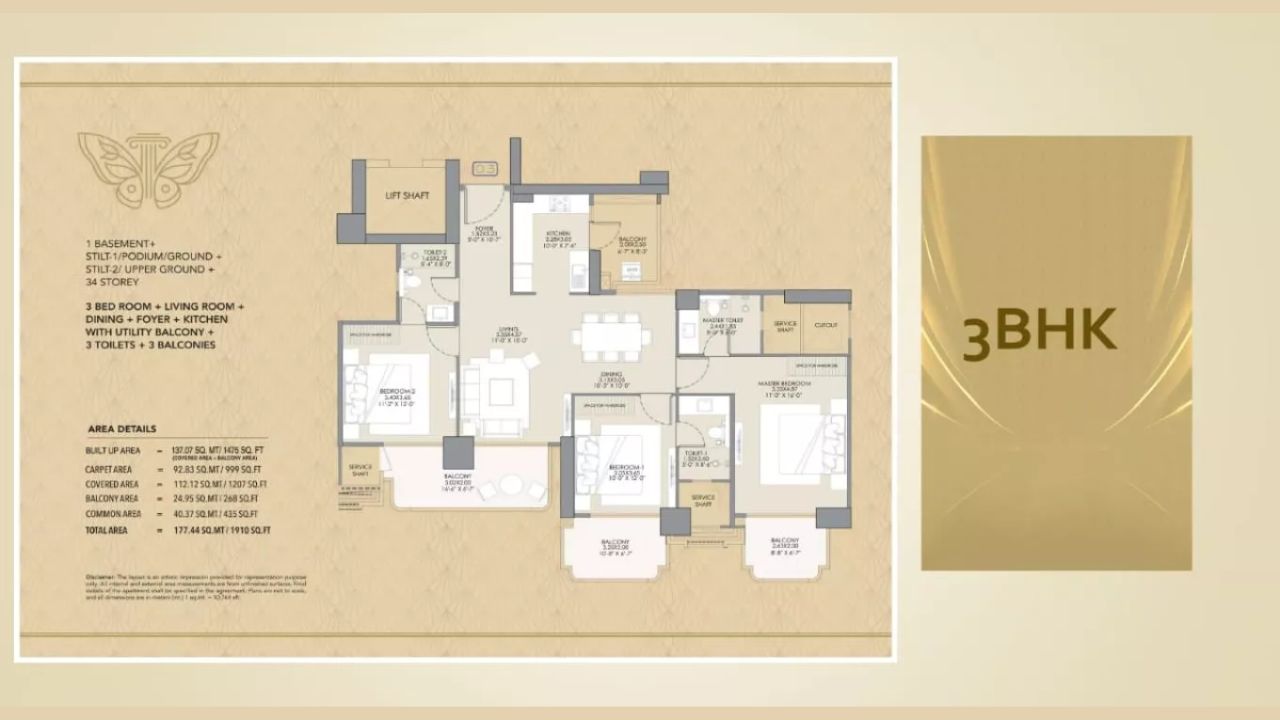 Gaur Chrysalis Floor Plan 3 BHK