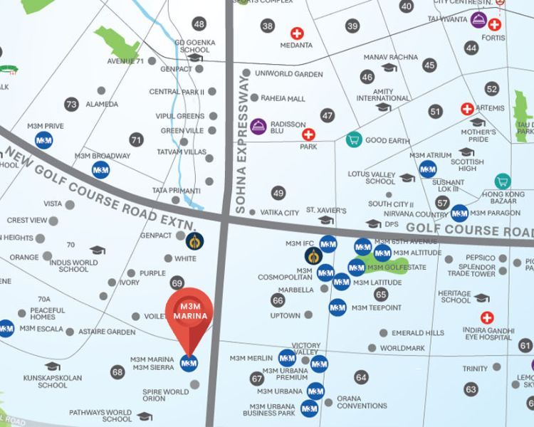 M3M Marina Sector 68 Location Map