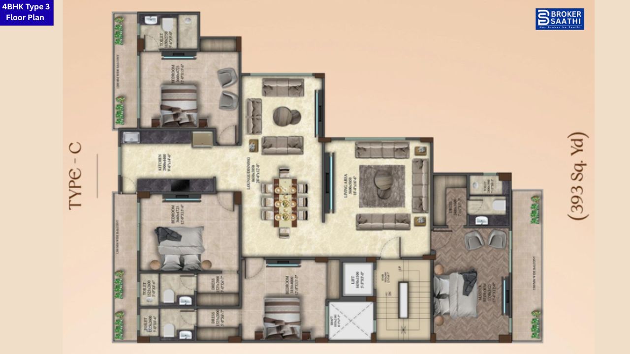 4S Amara Floors Sector 67A 4BHK Type 3 Floor Plan