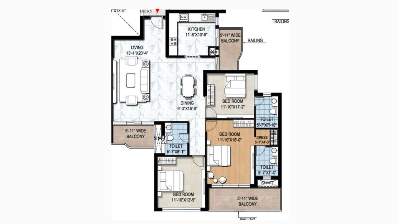 NBCC Aspire Leisure Valley Floor Plan 3 BHK