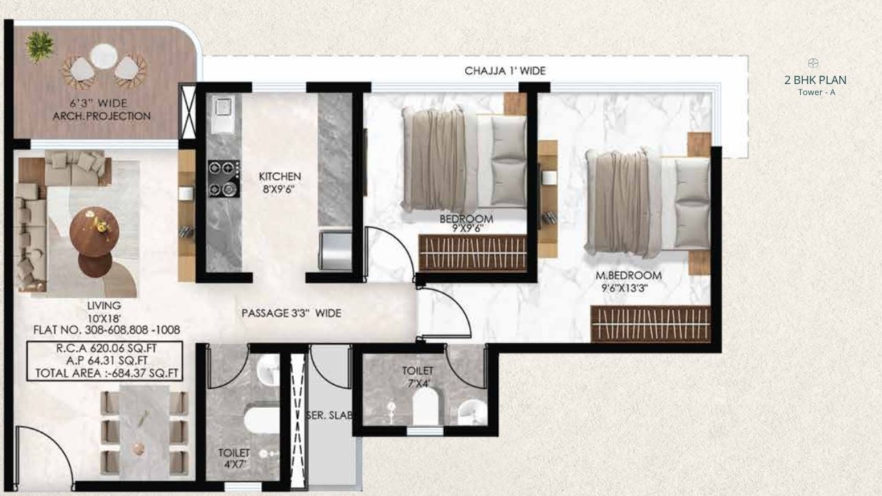 Renucorp Vanaha 2BHK Floor Plan