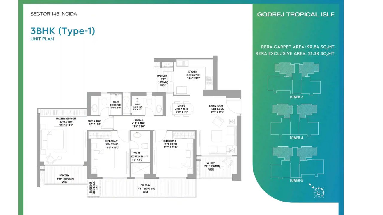 Godrej Tropical Isle Floor Plan 3BHK Type 1