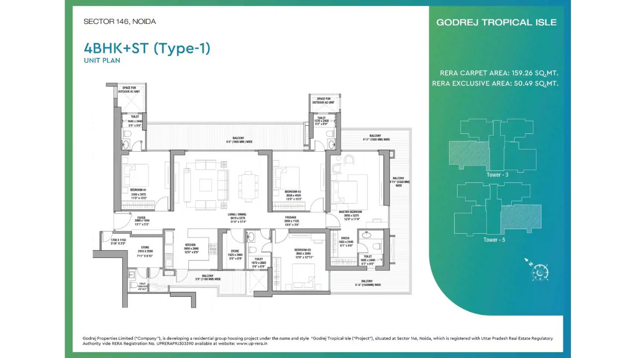 Godrej Tropical Isle Floor Plan 4BHK Type 1