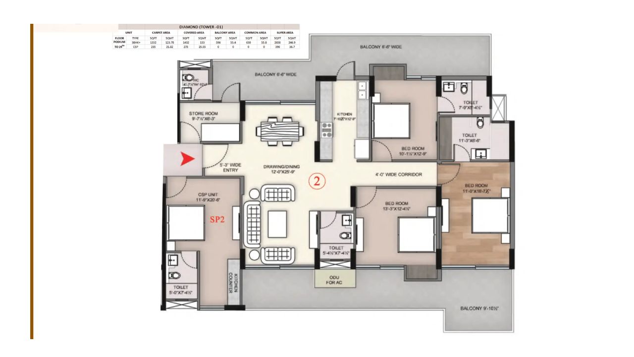 Sawasdee Heights Floor Plan 3BHK Type 2