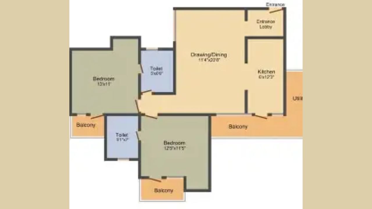 DDA Pink Apartments Floor Plan 2 BHK