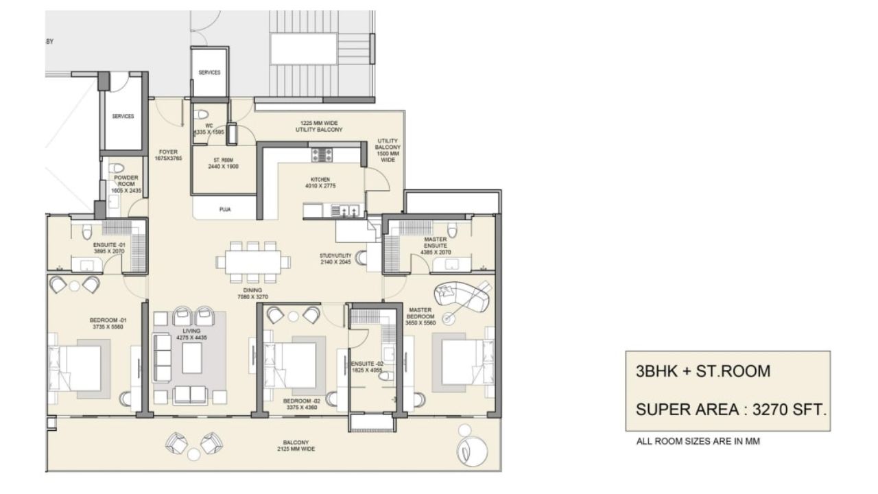 M3M The Cullinan Floor Plan 3BHK