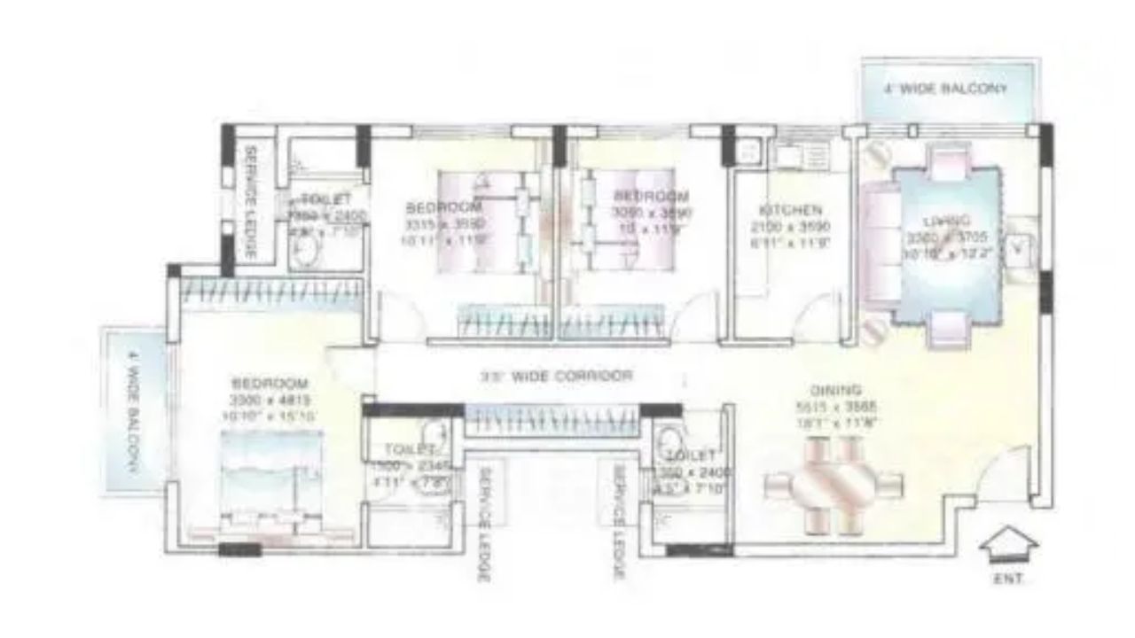 DLF Beverly Park II Floor Plan 3 BHK