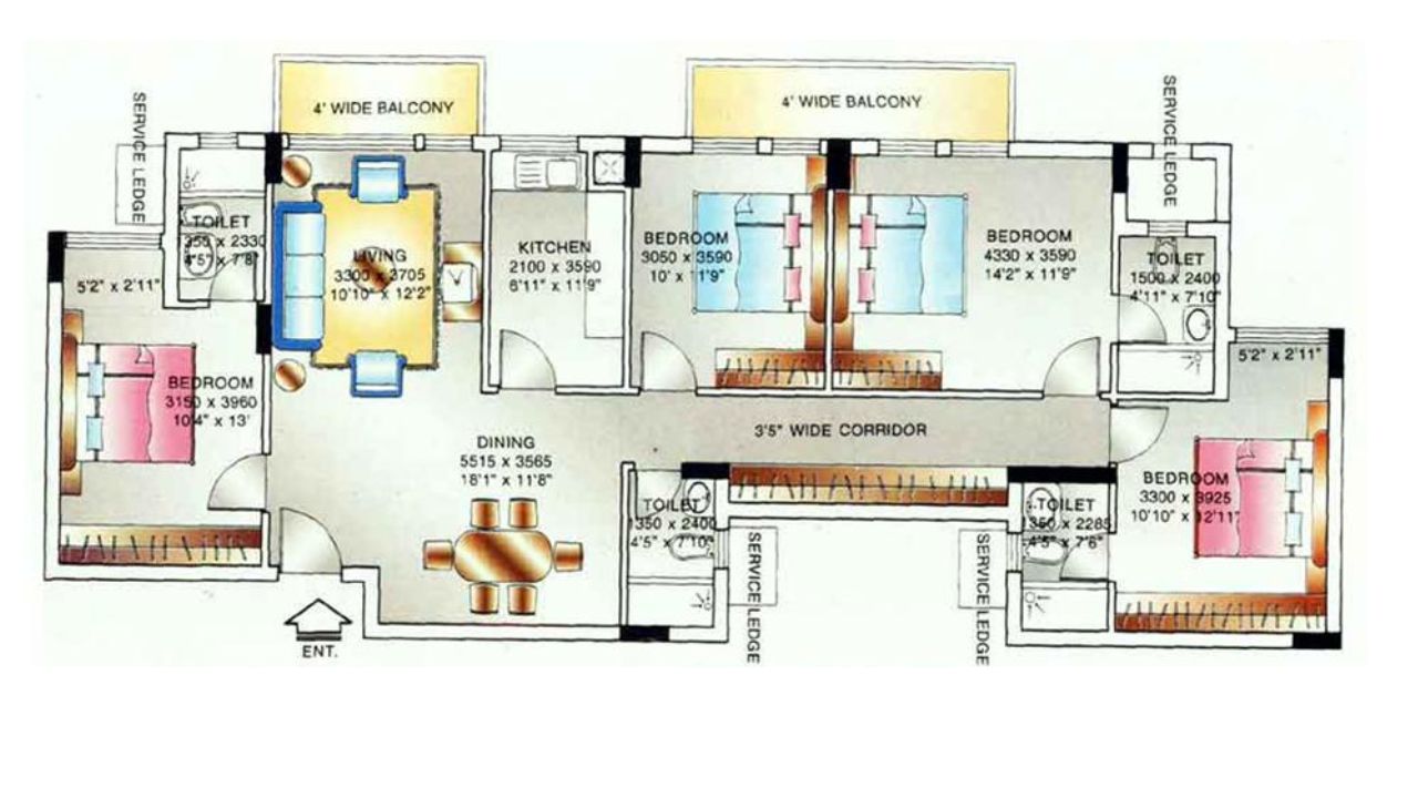 DLF Beverly Park II Floor Plan 4BHK