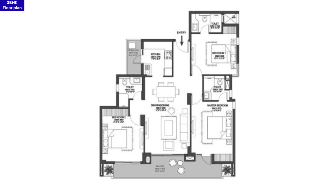 Godrej Prive 3BHK Floor Plan
