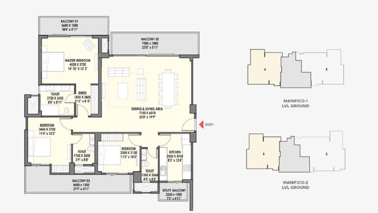 Eldeco La Vida Bella Sector 12 Greater Noida Floor Plan 3 BHK