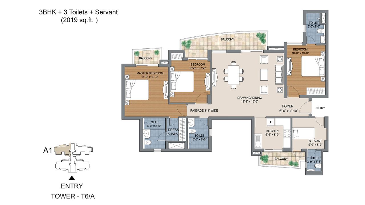 BPTP The Resort Floor Plan 3 BHK