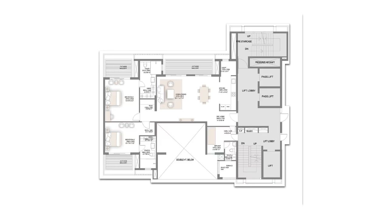Suncity Platinum Towers Sector 28 Gurgaon Floor Plan 2 BHK