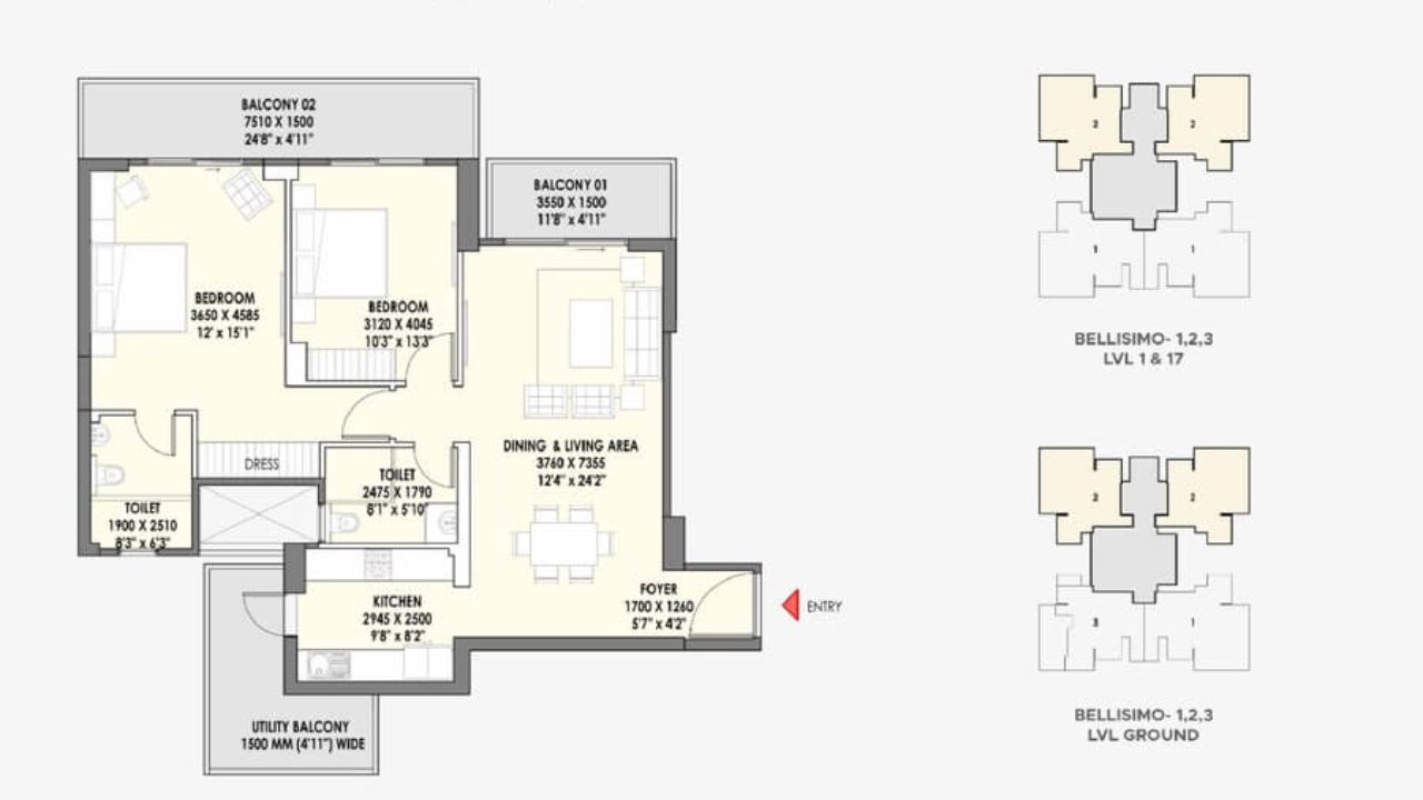 Eldeco La Vida Bella Sector 12 Greater Noida Floor Plan 2 BHK