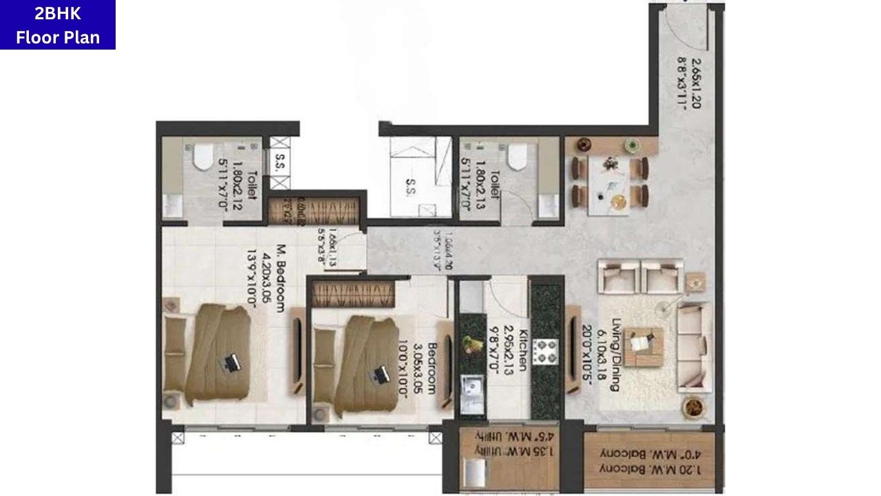 Adani Airica Tower 2BHK Floor Plan