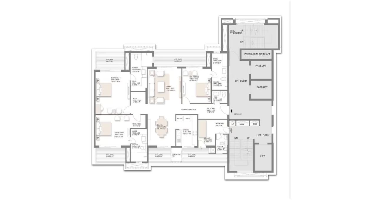 Suncity Platinum Towers Sector 28 Gurgaon Floor Plan 3 BHK