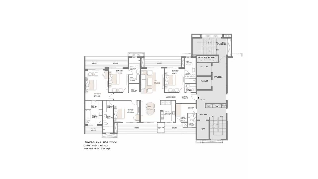 Suncity Platinum Towers Sector 28 Gurgaon Floor Plan 4 BHK