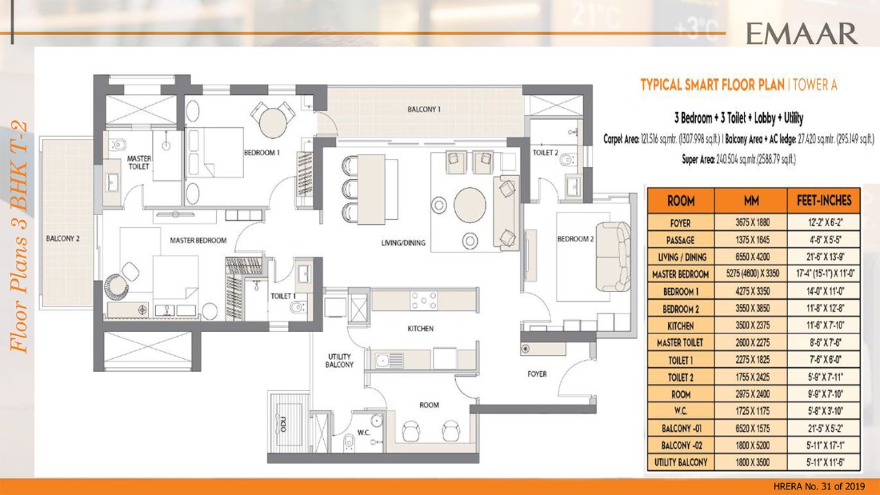 Emaar Digi Homes 3BHK Type 2 Floor Plan