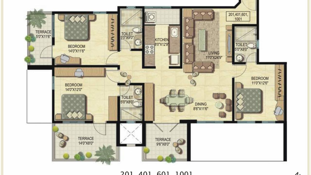 Madhur Jeevan Apartments Floor Plan 3 BHK