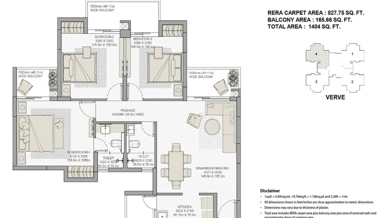 Eldeco Live by the Greens Floor Plan 3 BHK 