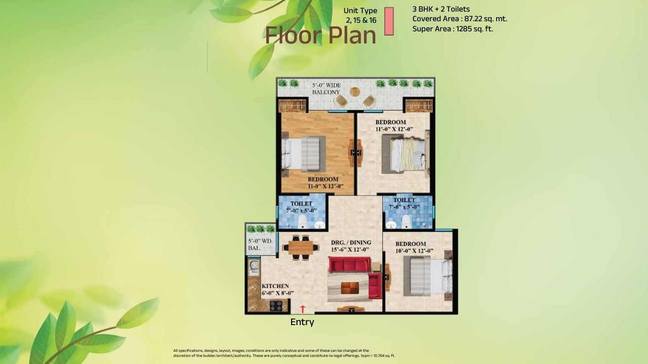 Rockfort Shriram North View Apartments 2BHK Floor Plan