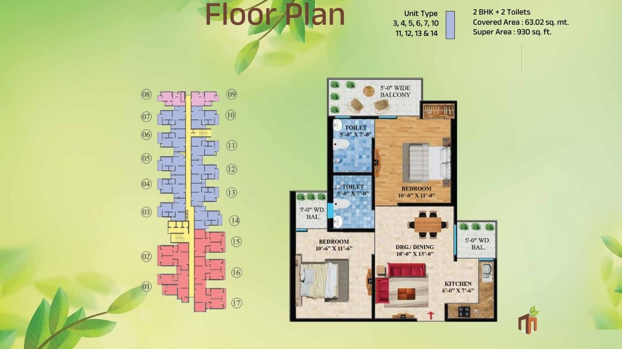 Rockfort Shriram North View Apartments 2BHK Type 2 Floor Plan