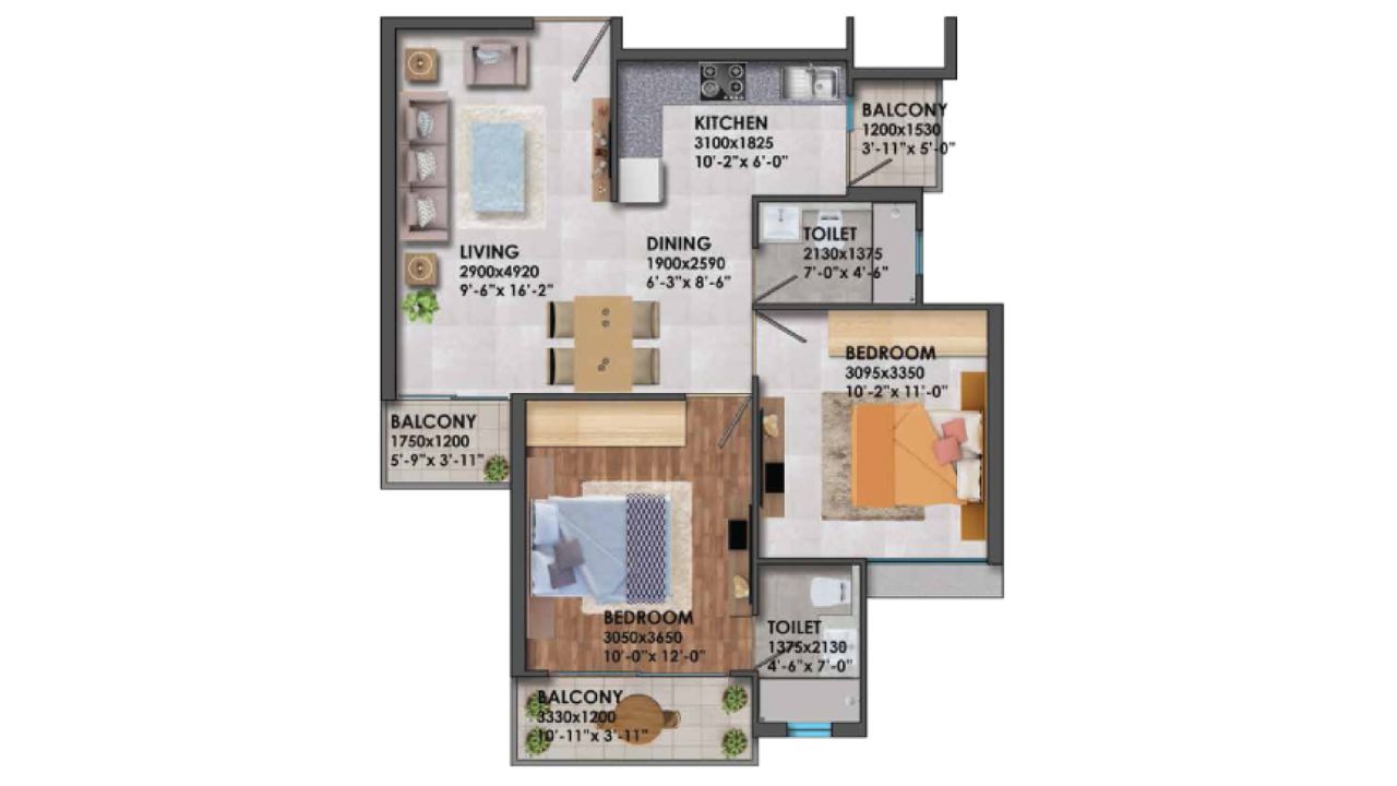 Signature Global Proxima Gurgaon Floor Plan 2BHK Type 1 