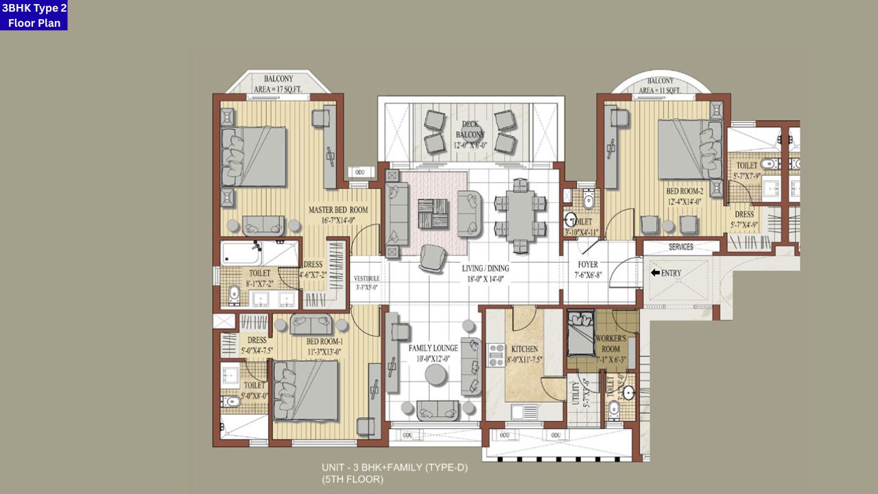 Jaypee Greens Knights Court Noida 3BHK Type 2 Floor Plan