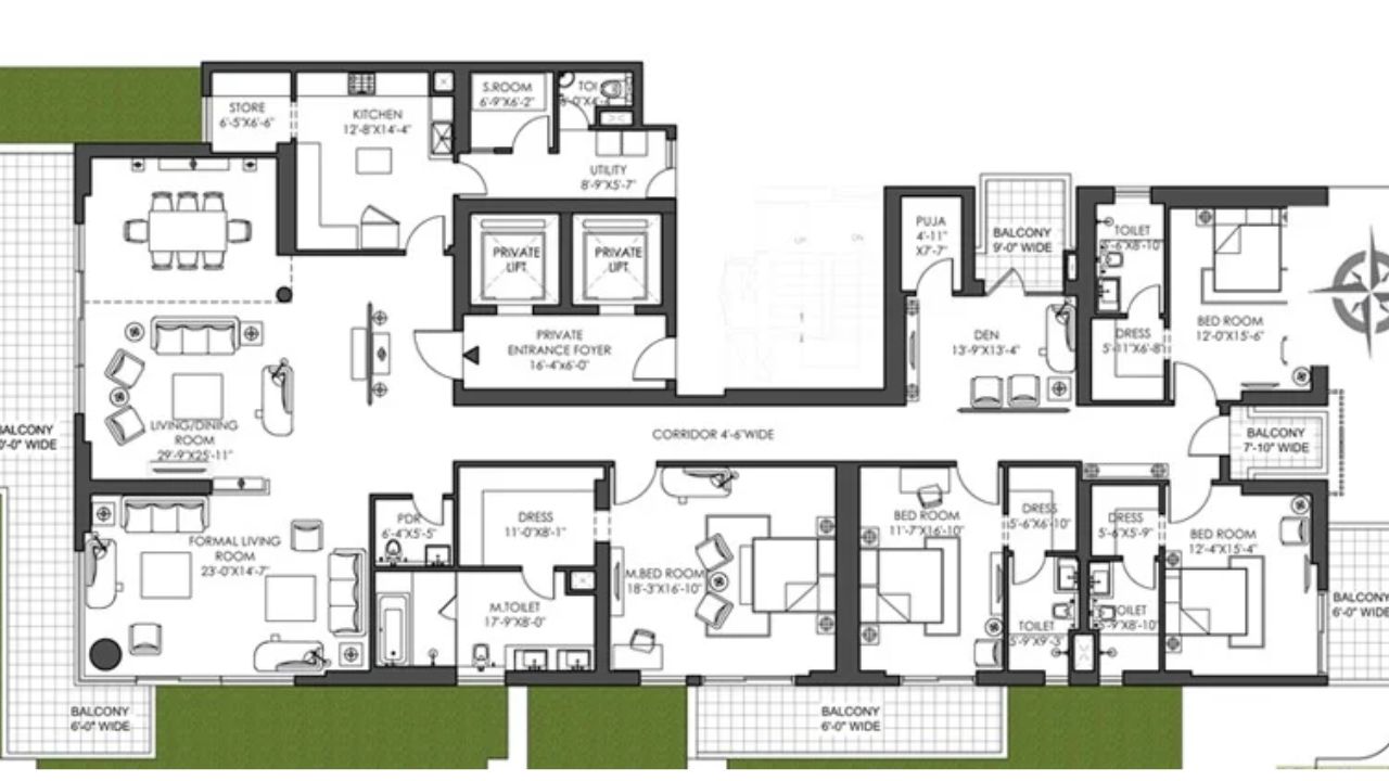 M3M St Andrews Golf Residences 4BHK Floor Plan