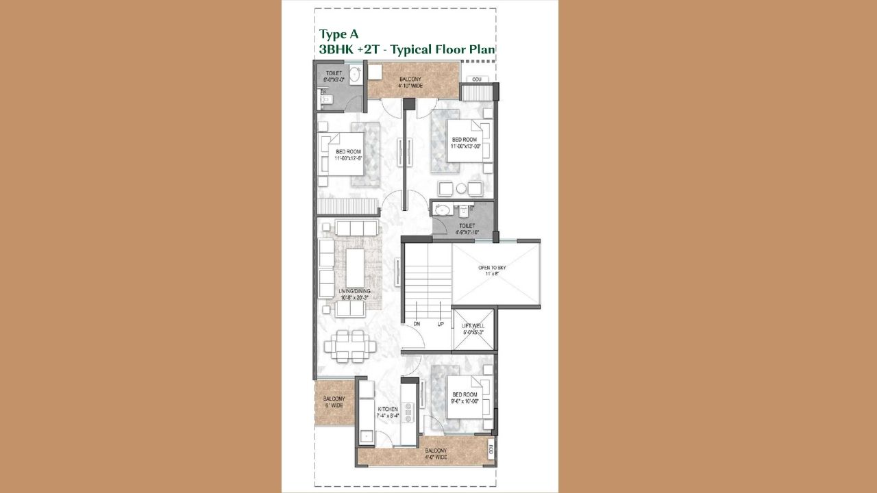 Landmark Avana 3BHK Type 2 Floor Plan