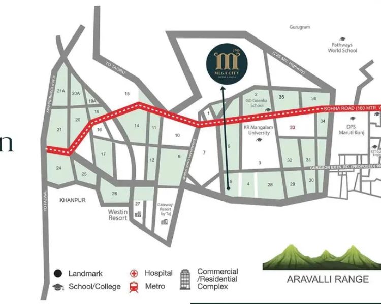 JMS Mega City Sector 5 Sohna Gurgaon Location Map
