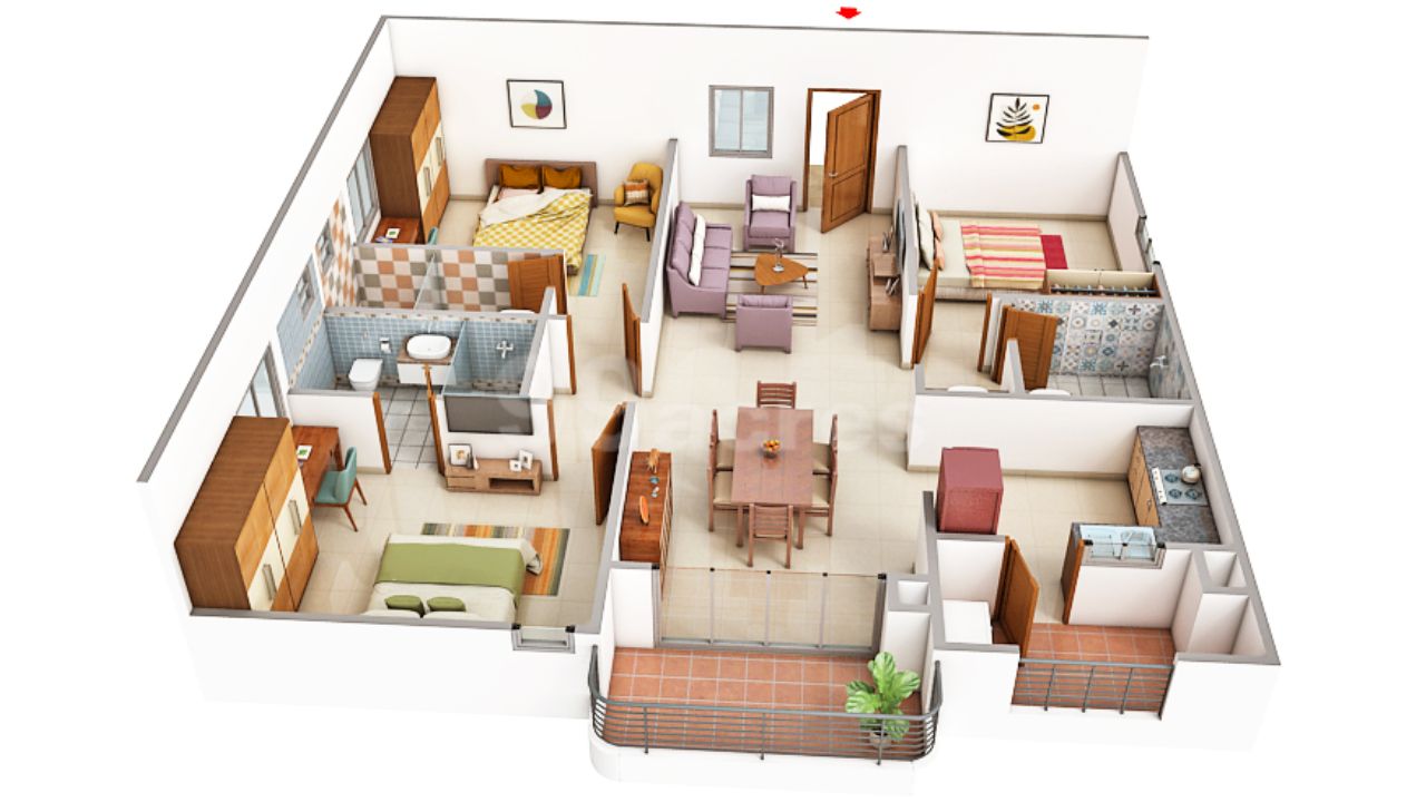 Vertex Viraat Miyapur Hyderabad Floor Plan 3 BHK 