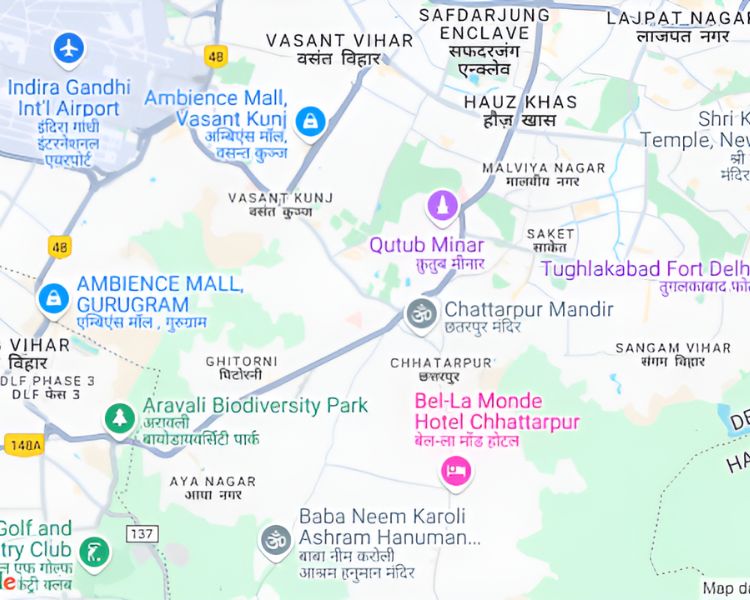 OM Luxurious Apartments Chattarpur South Delhi Location Map
