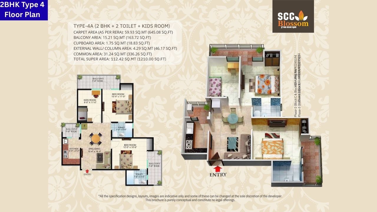 SCC Blossom Ghaziabad 2BHK Type 4 Floor Plan