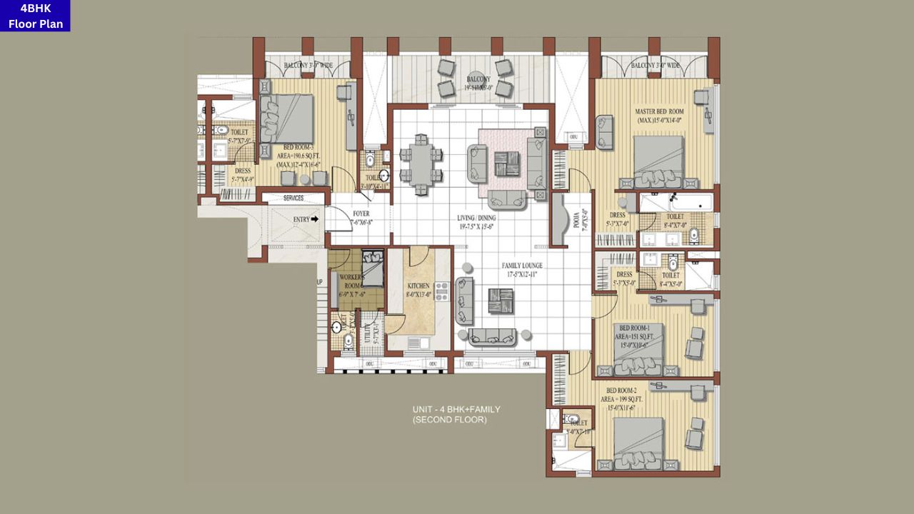 Jaypee Greens Knights Court Sector 128 4BHK Floor Plan