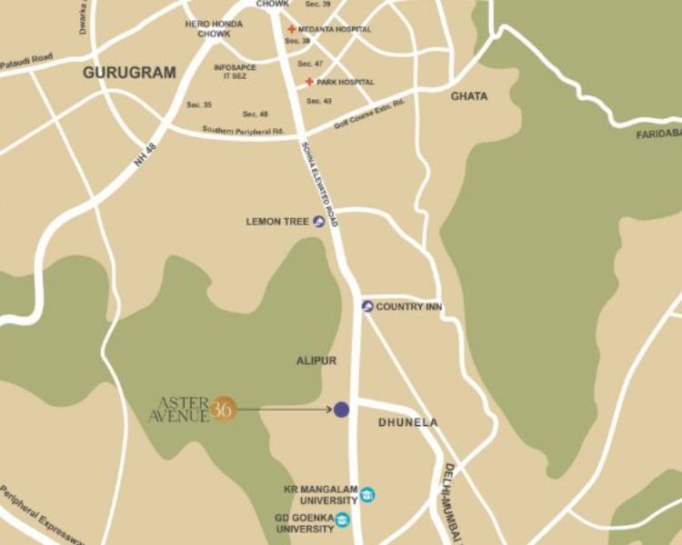 4S Aster Avenue Sector 36 Sohna Gurgaon Location Map