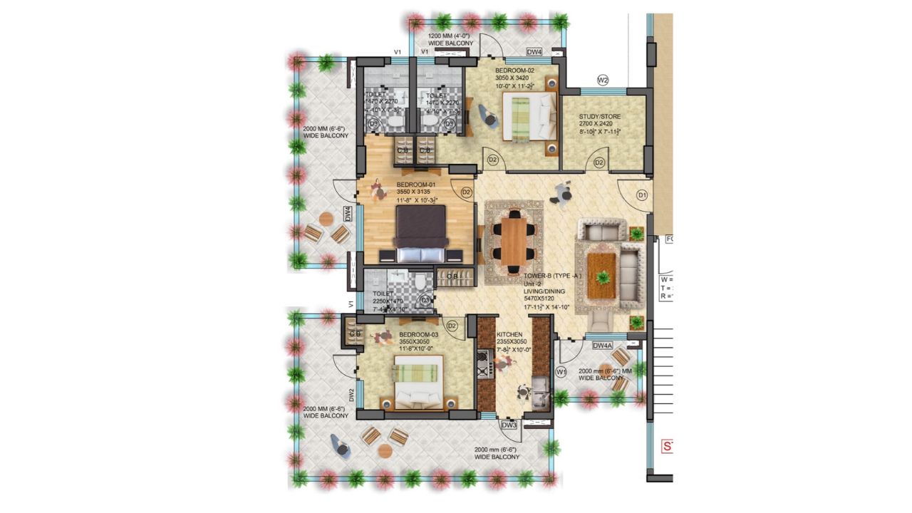 Orchid The Consulate Apartments Floor Plan 3BHK